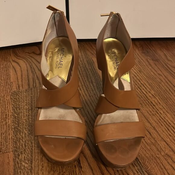Michael Michael Kors Leather Platform Wedge Sandal Size 8 - Picture 2 of 6